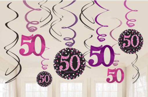 Picture of 50TH PINK CELEBRATION SWIRL DECORATIONS